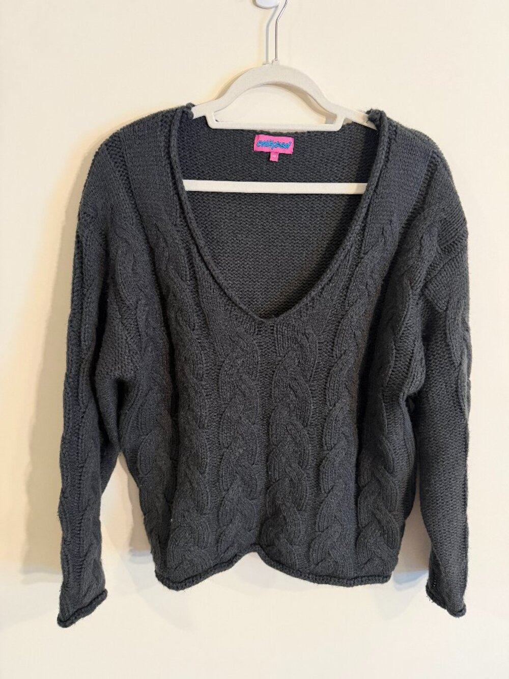 Edikted Inga Oversized Cable Knit Sweater Charcoal XS